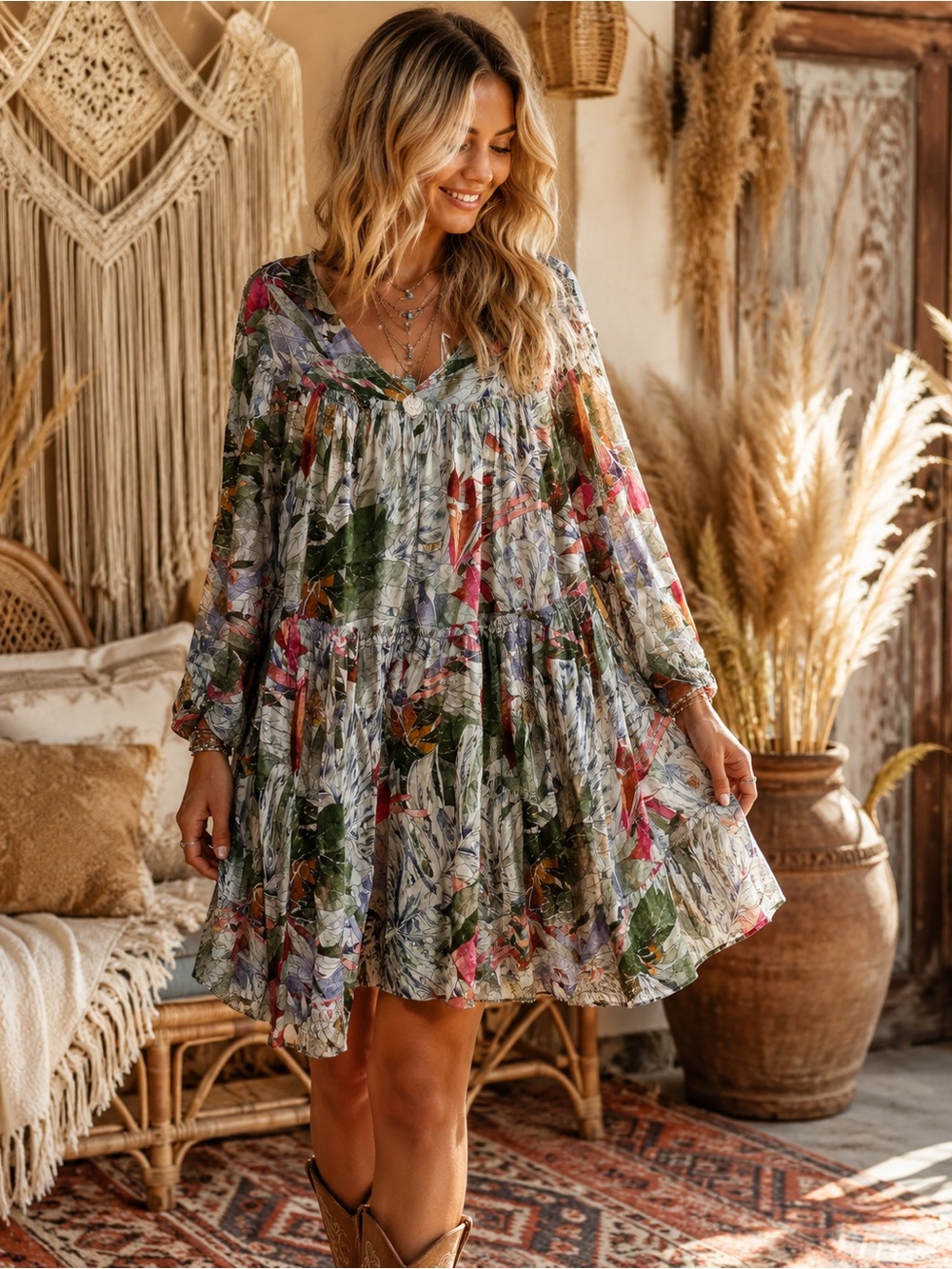 Anthropologie Geisha Designs NWT Green & Purple Floral Midi Dress size M
